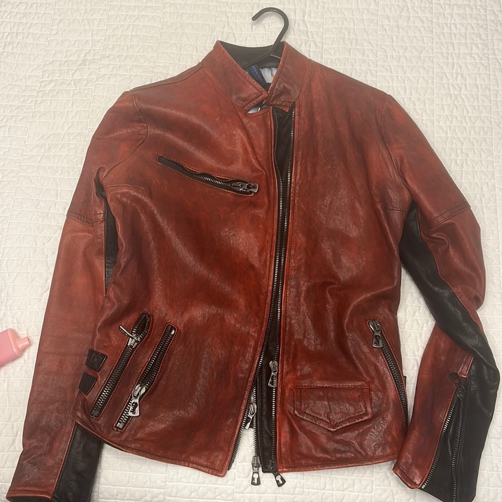 Chic Red Leather Jacket with Black Accents